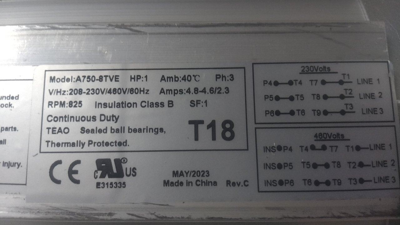 Dayton A750-8TVE 1 HP 825 RPM 208-230/460VAC 3-Phase Agricultural Fan Motor