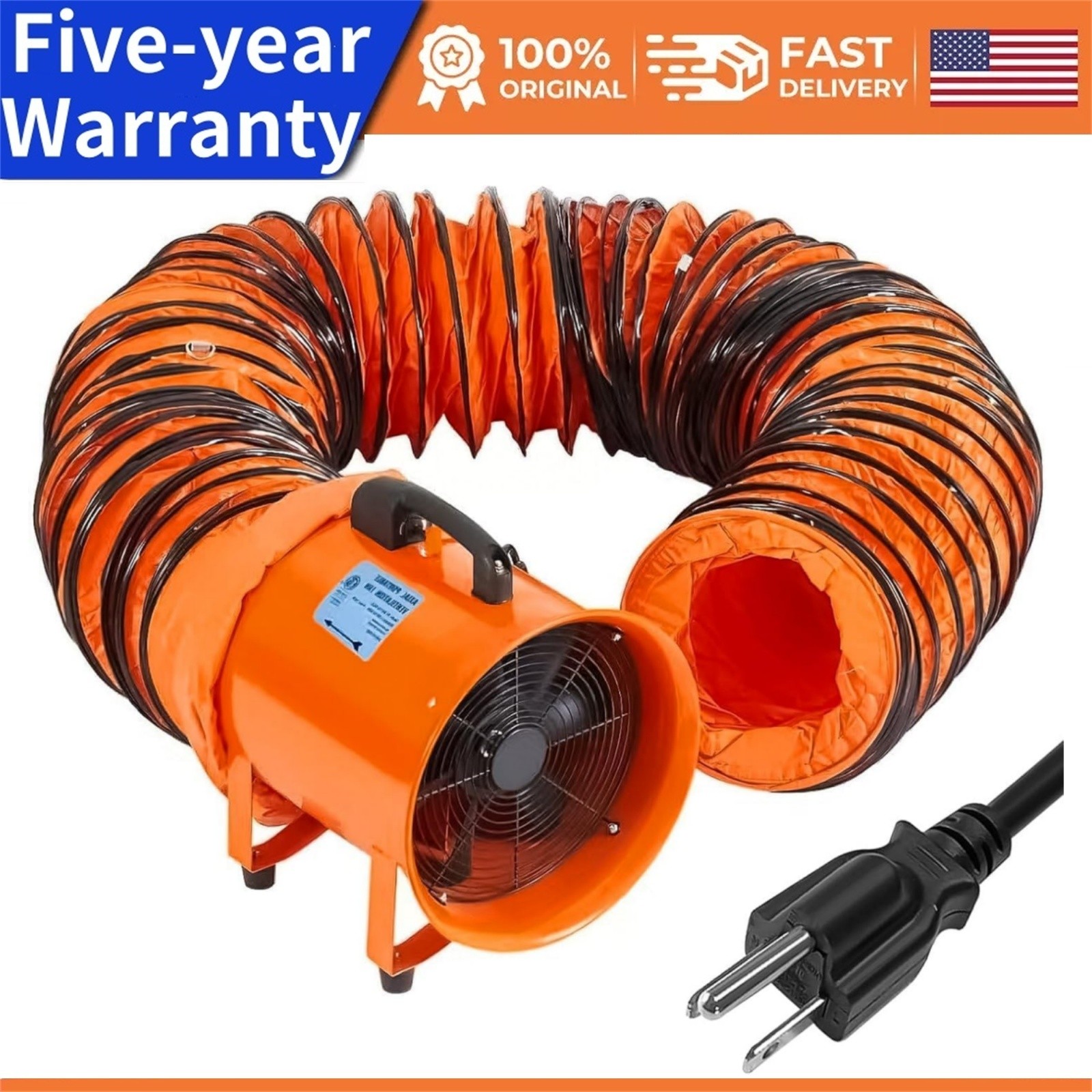 12 in Utility Blower Exhaust Fan with 16.4 ft Duct 3500 r/min & 3500 CFM Heavy