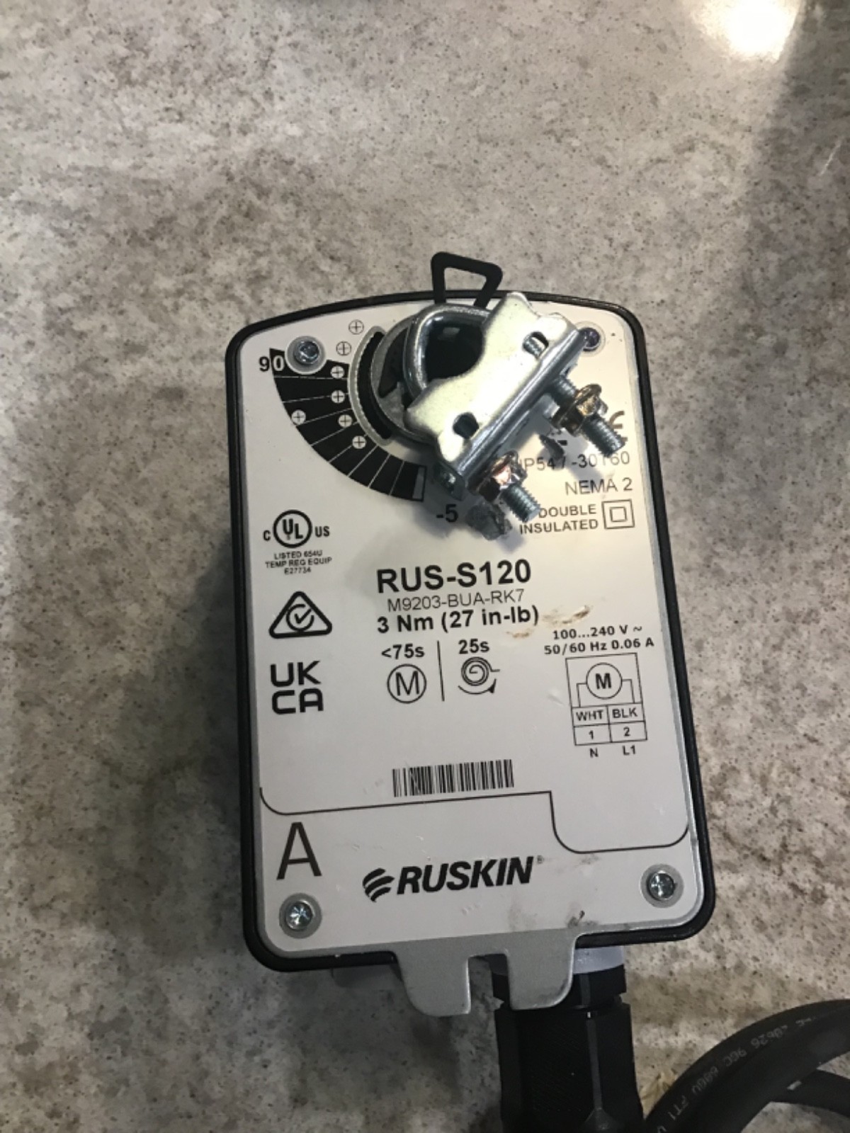 Ruskin RUS-S120 M9203-BUA-RK7 Control Damper Actuator 3Nm 27in-lb 120V NEW