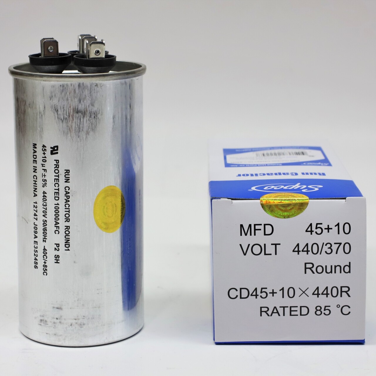Supco CD45+10X440R HVAC Motor Round Dual Run Capacitor 45 + 10 MFD 440 Volts