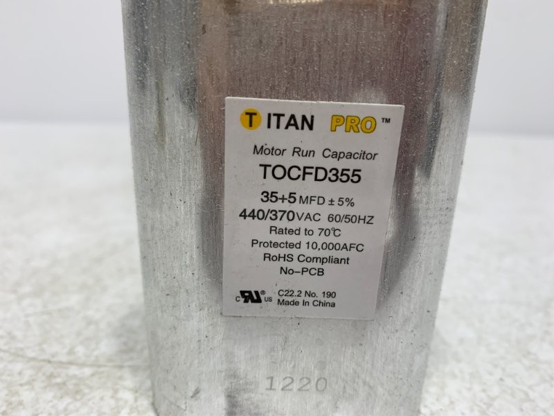 Titan Pro TOCFD355 Motor Run Capacitor 35+5 MFD 440/370VAC Round