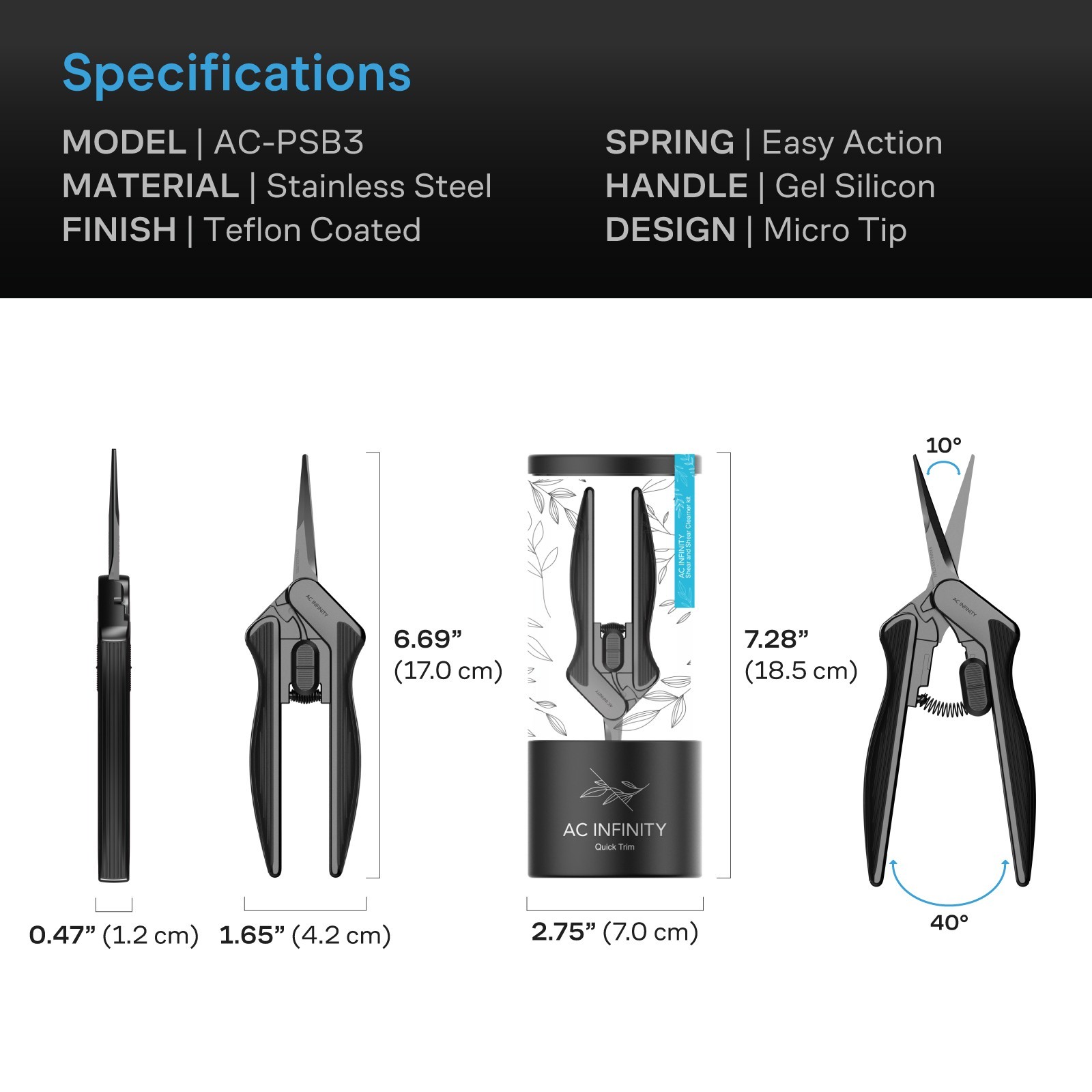 Pruning Shear 6.6″ with Cleaning Kit, Lightweight Body with Ergonomic Grip