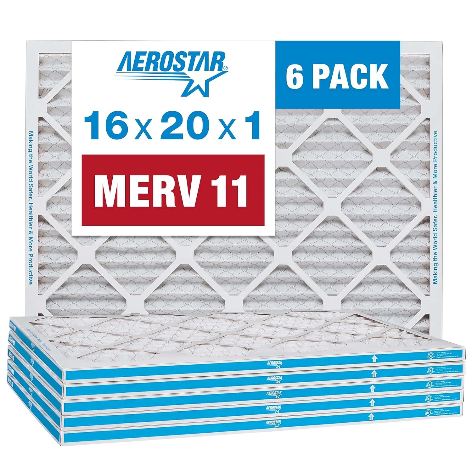 Aerostar 16x20x1 MERV 11 – 6 Count – Pleated HVAC, Furnace & Air Conditioner…