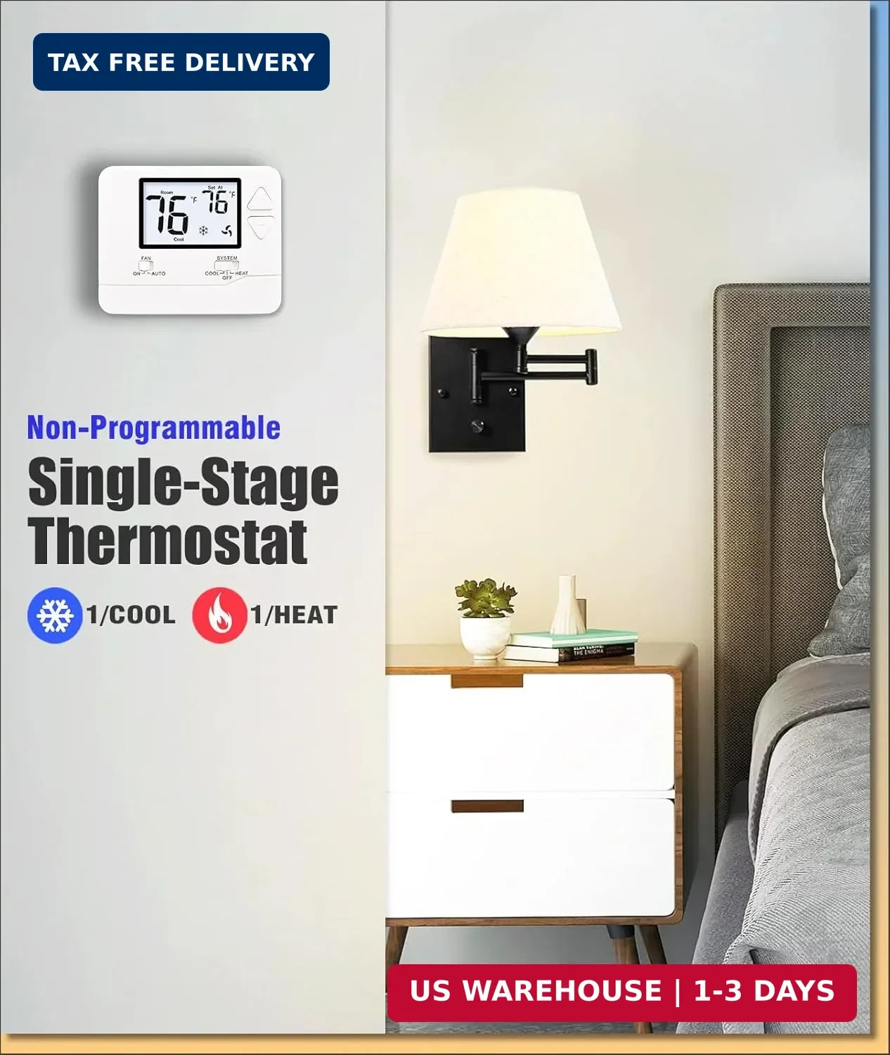 Heagstat 1H/1C Non-Programmable Thermostat for Home Single-Stage System | Separa