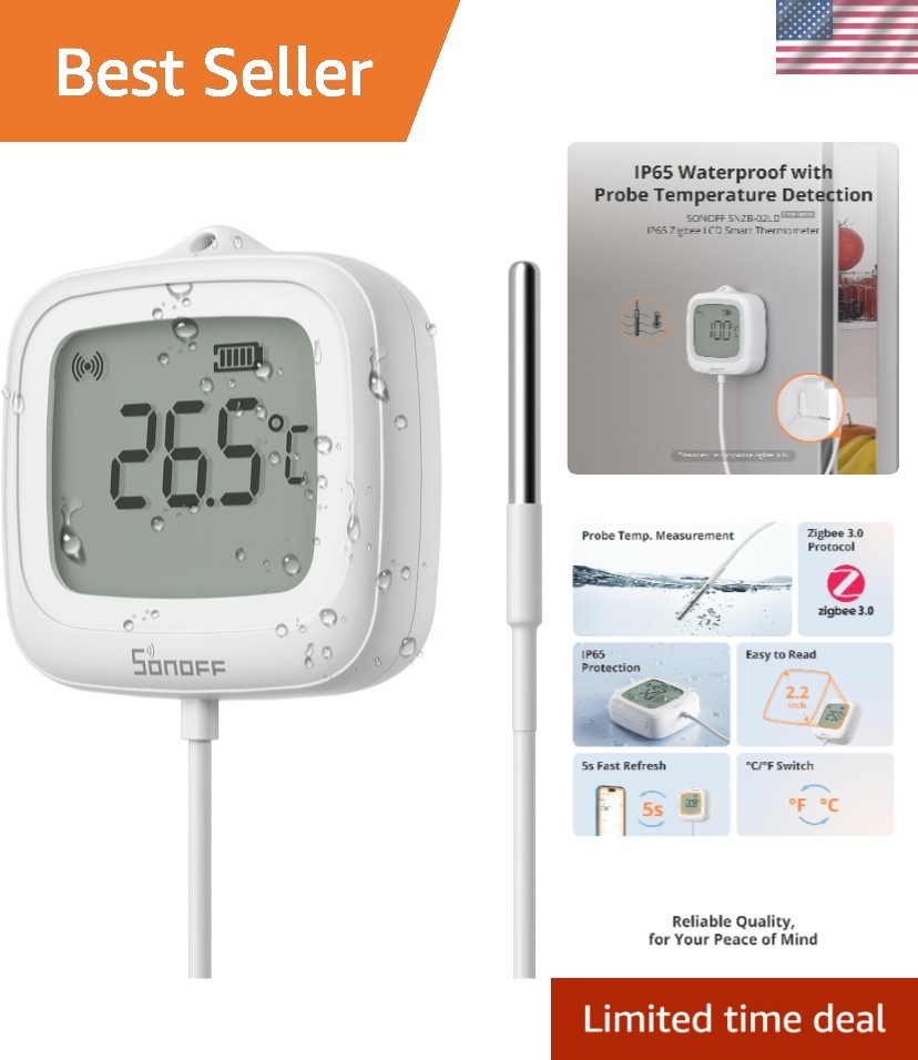 Zigbee Waterproof Temperature Sensor – Real-Time LCD Display, -40~115°C