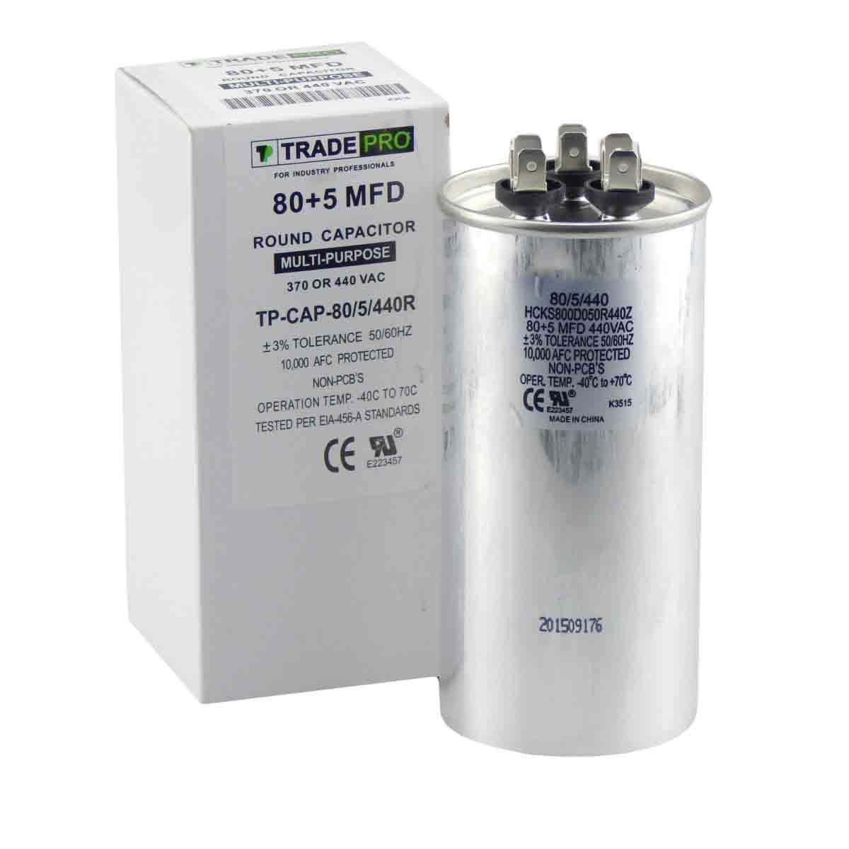 80+5 MFD 440 Volt Round Run Capacitor – TRADEPRO – TP-CAP-80/5/440R