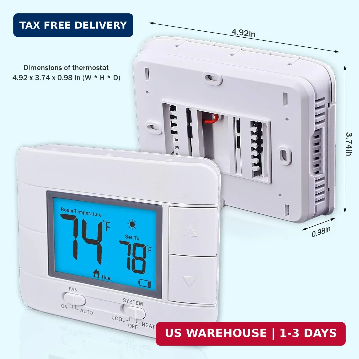 Aowel Non-Programmable Thermostats for House, Single-Stage 1 Heat/ 1 Cool, Simpl