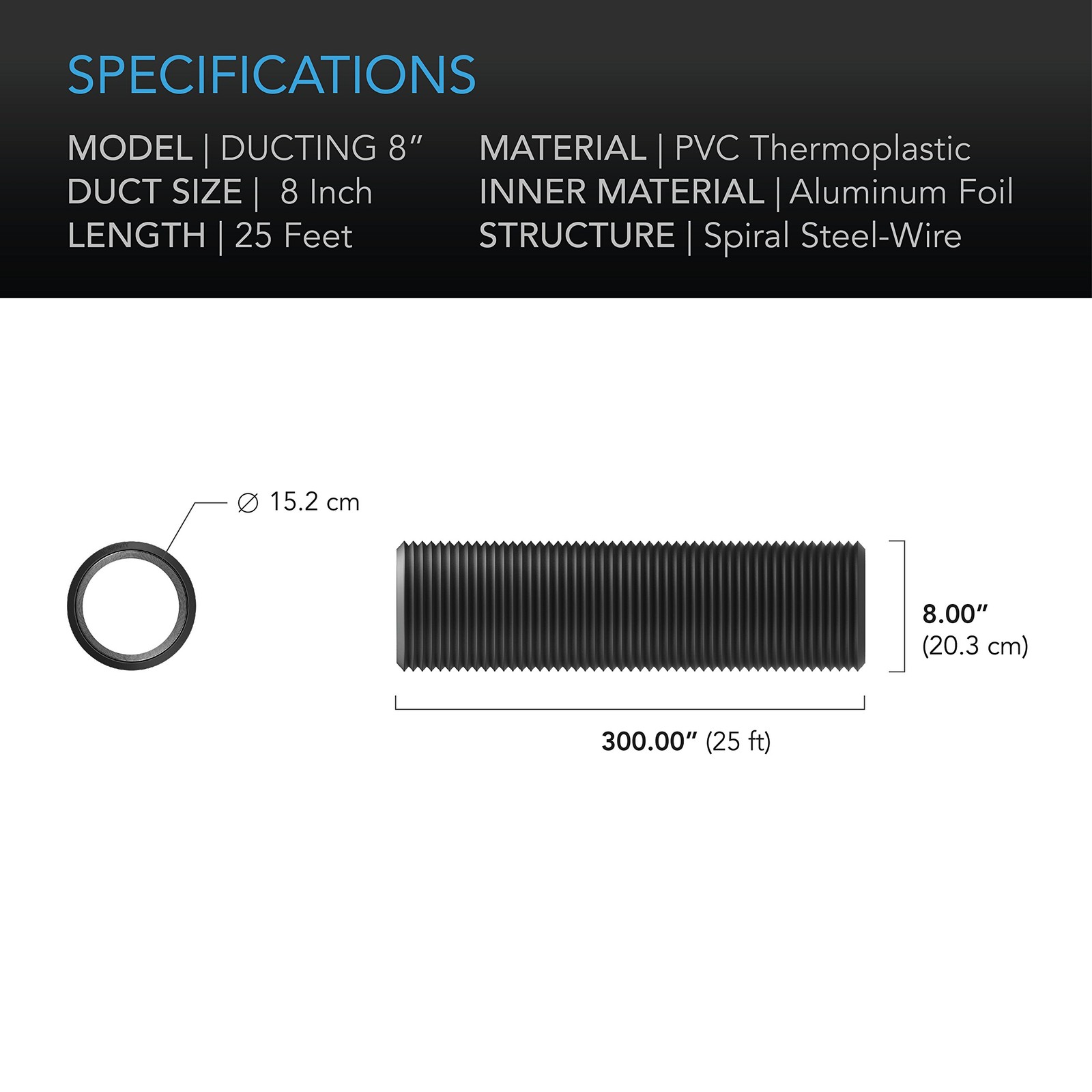 Ac Infinity Flexible 8-Inch Aluminum Ducting Heavy-Duty Four-Layer Protection