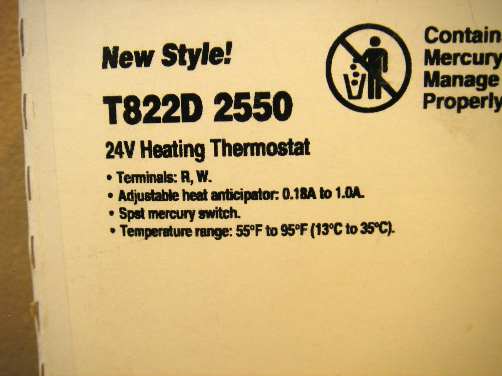 NEW: Honeywell Tradeline 24V Heating Thermostat. T822D 2550