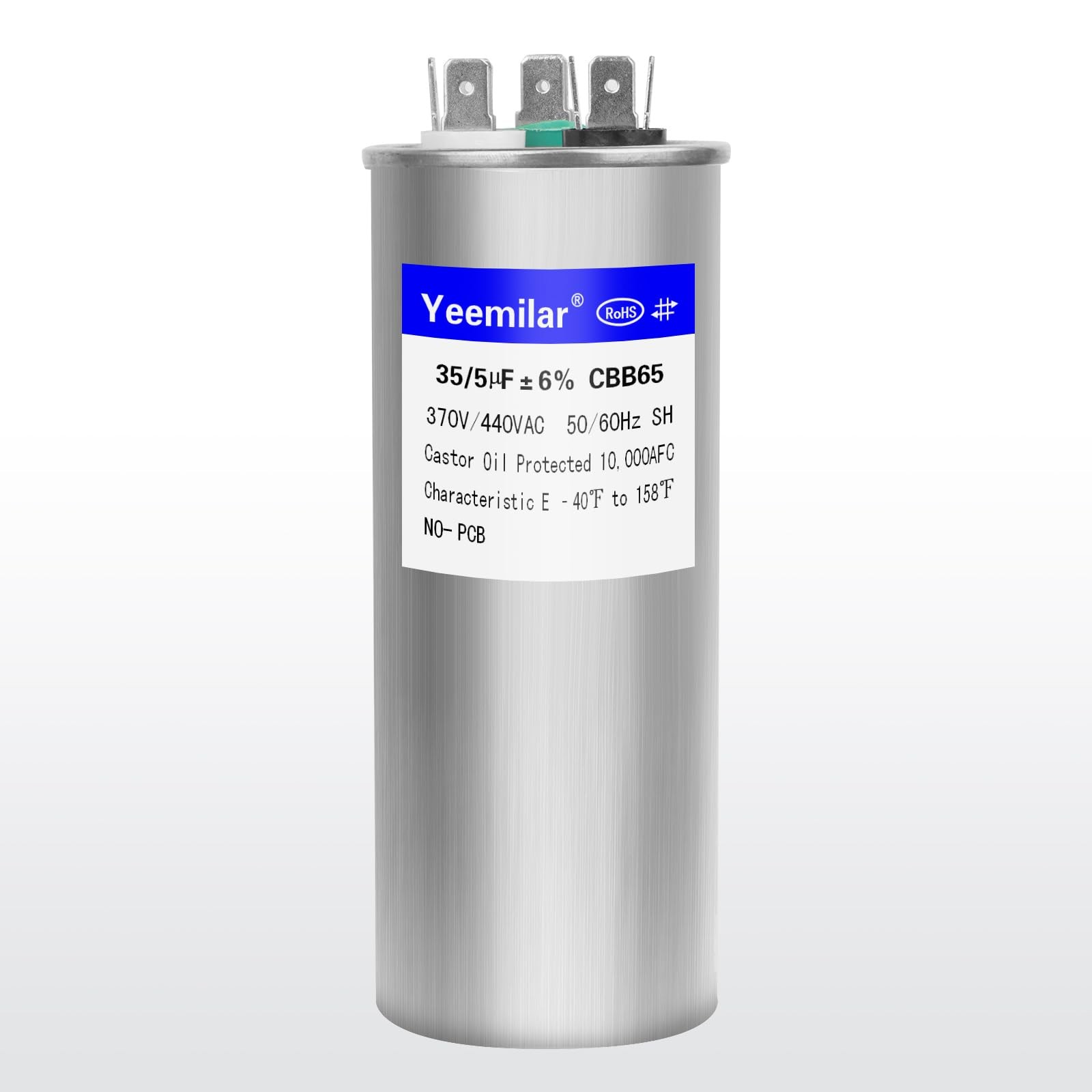 35+5 uF 35/5 MFD ±6% 370V/440V CBB65 AC Capacitor, Dual Run Round Capacitor…
