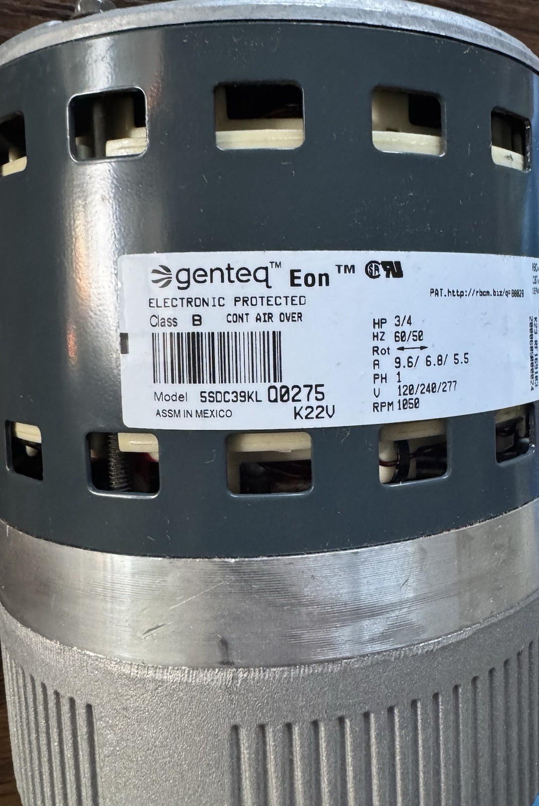 gentec Ac blower motor 3/4hp 1050rpm model 5SDC39kl 3/4 Hp 120/240v 1050 Rpm