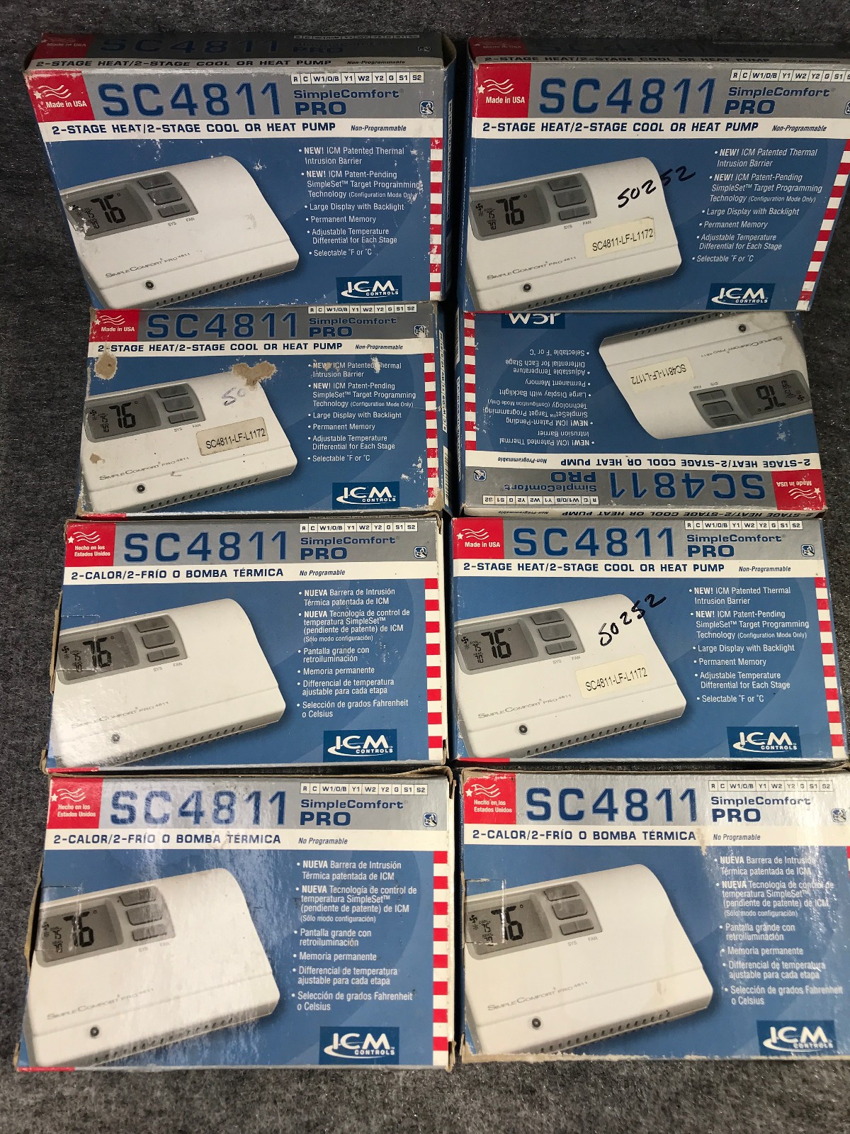 8X Simple Comfort Pro ICM SC4811 2 STORAGE HEAT/ 2 STAGE COOL THERMOSTATS