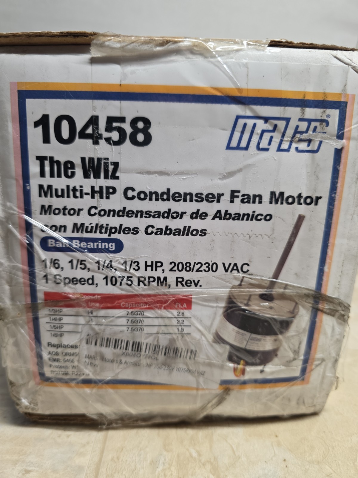 Mars 10458 The Wiz Condenser Motor 1/3-1/6HP 208-230V 1075RPM
