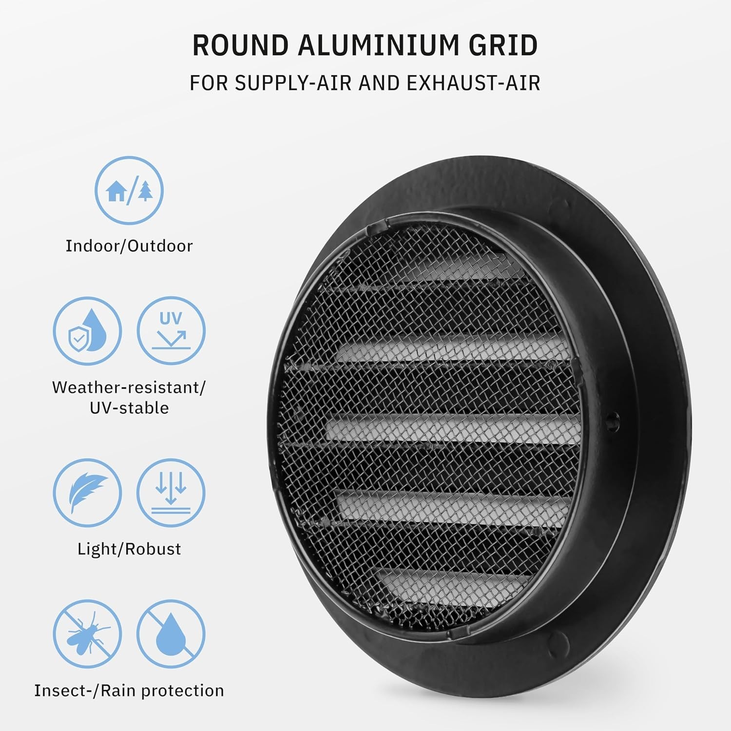 4 Inch Black Aluminum Soffit Vent Cover with Insect Screen for Metal Ducts