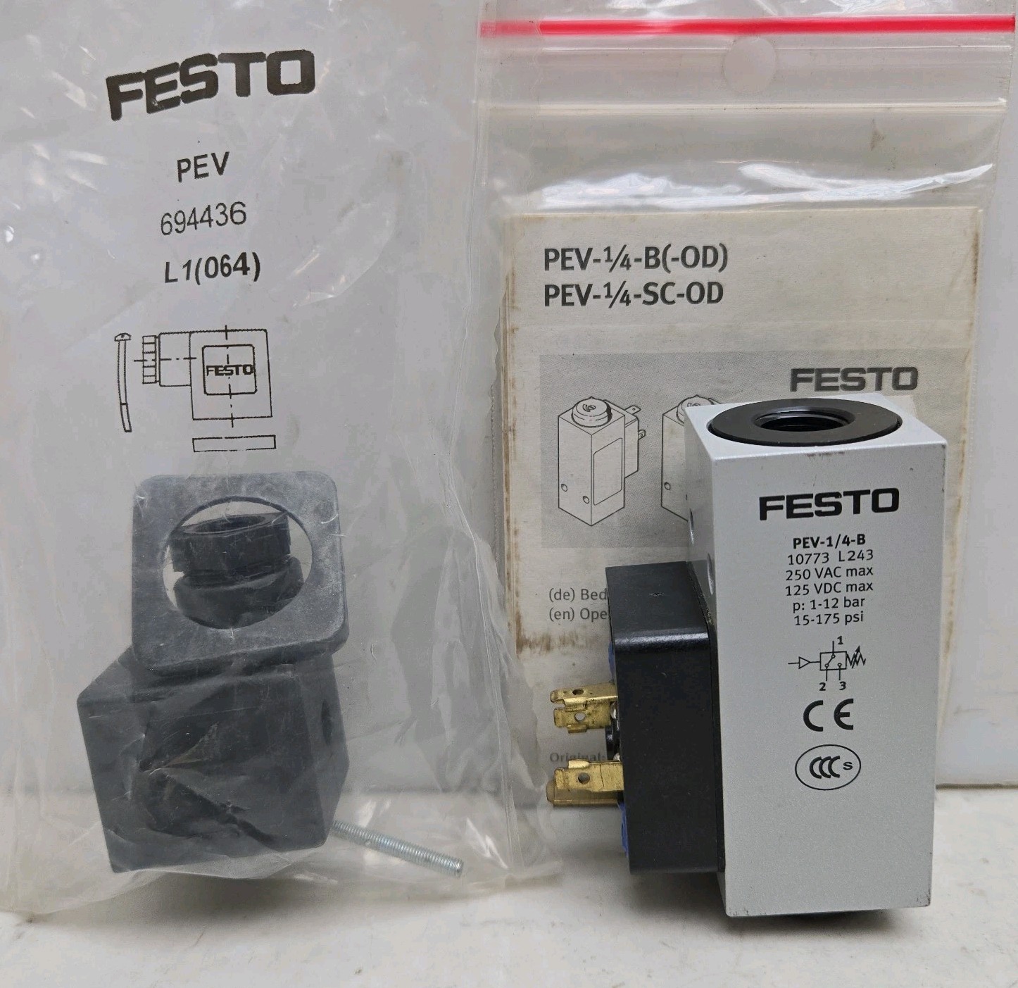 Festo PEV-1/4-B Adjustable Pressure Switch 10773 1-12 Bar 1/4″ NPT/BSP Pneumatic