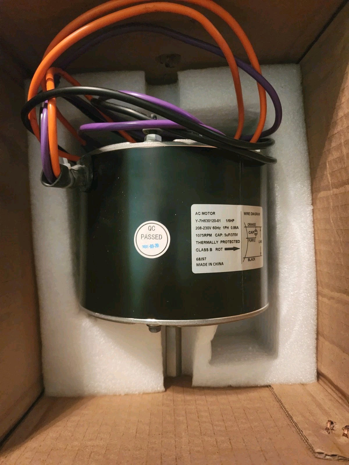 68J97 Condenser Fan Motor for Lennox 1075 RPM 208-230 Volts 1/6 HP