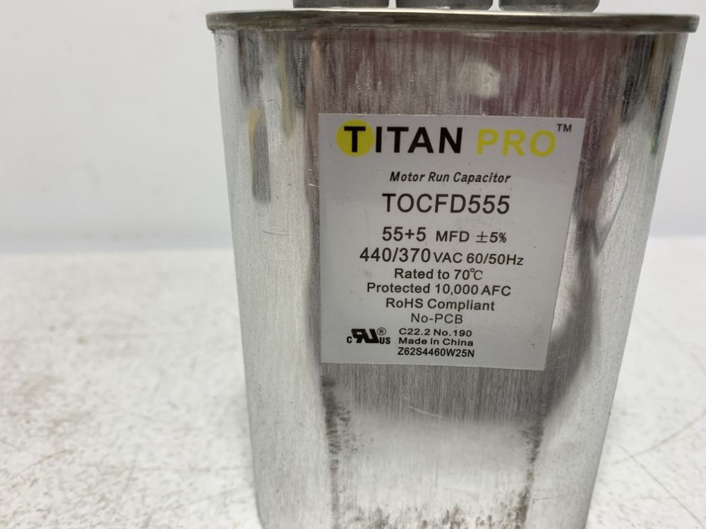 Titan Pro TRCFD555 Run Capacitor 55+5 MFD 440/370V Oval