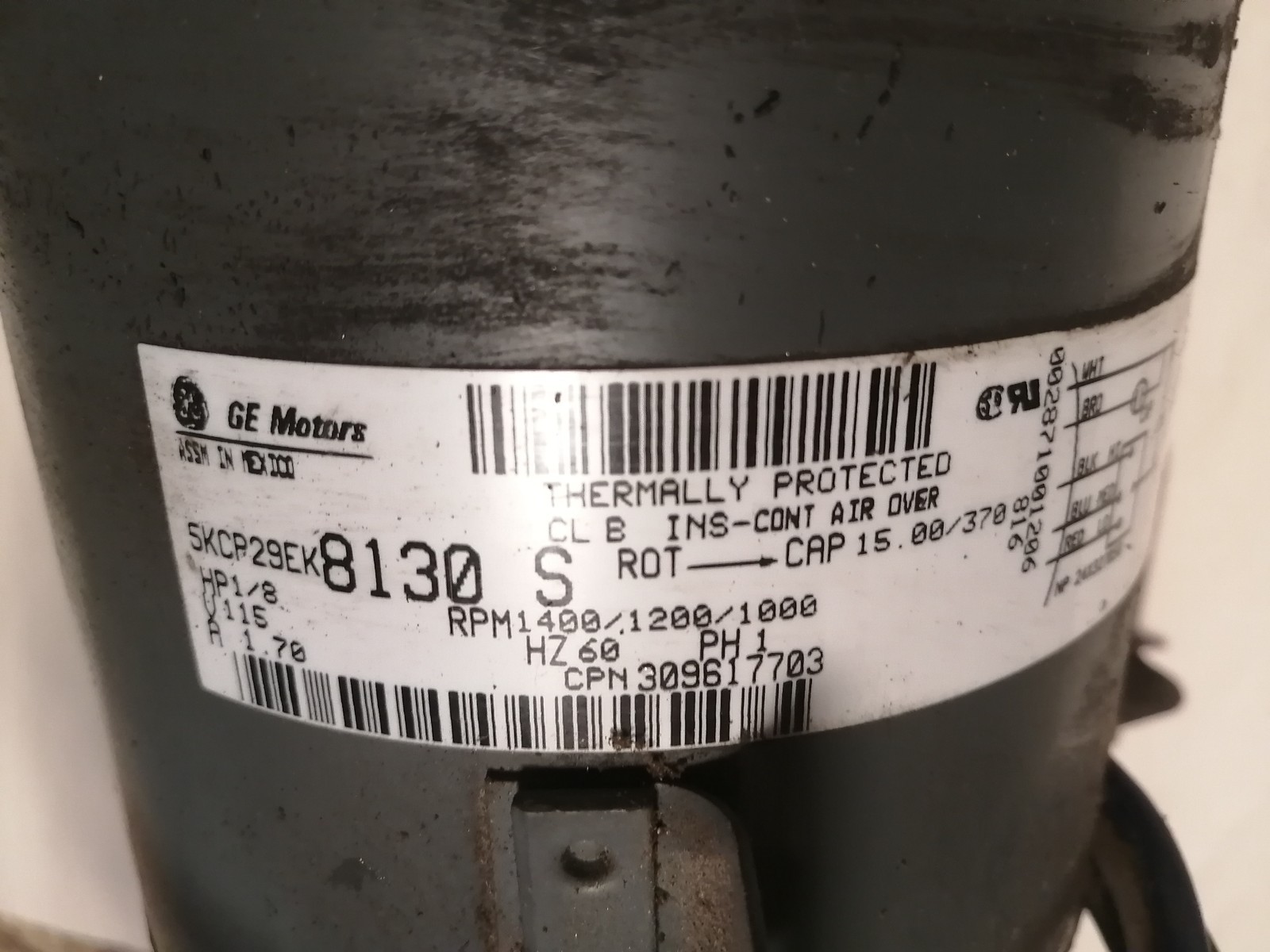 General Electric Air Conditioner Fan Motor 8130 S/ 5KCP29EK