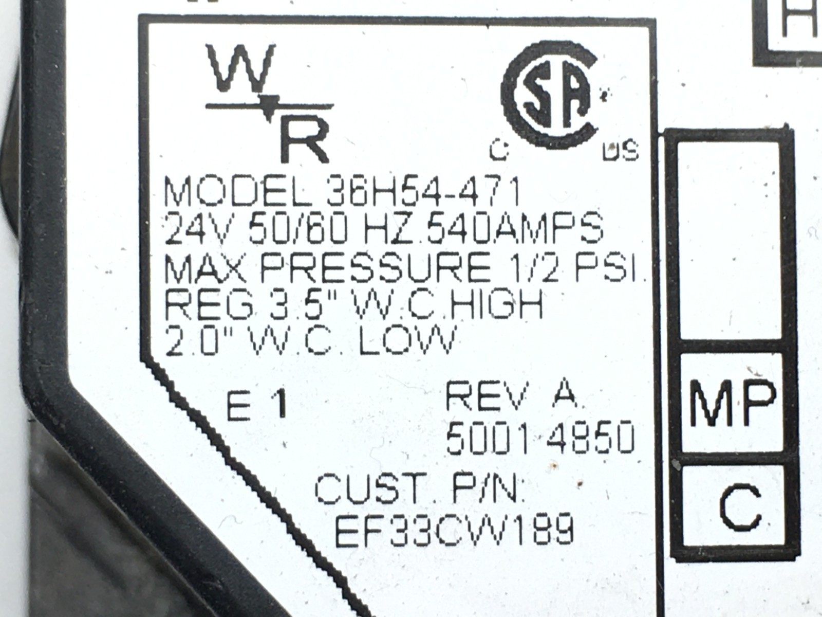 White Rodgers Furnace Gas Valve 36H54-471 EF33CW189 in and out 3/4″ used #G277