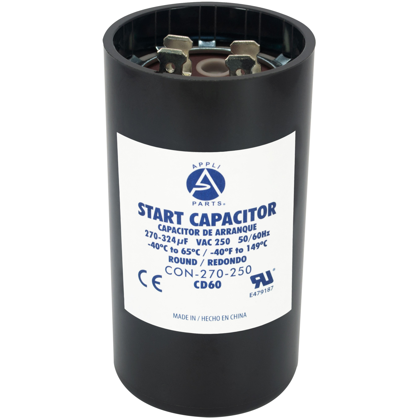 Appli Parts motor start capacitor 270-324 Mfd (microfarads) uF 250 VAC universal
