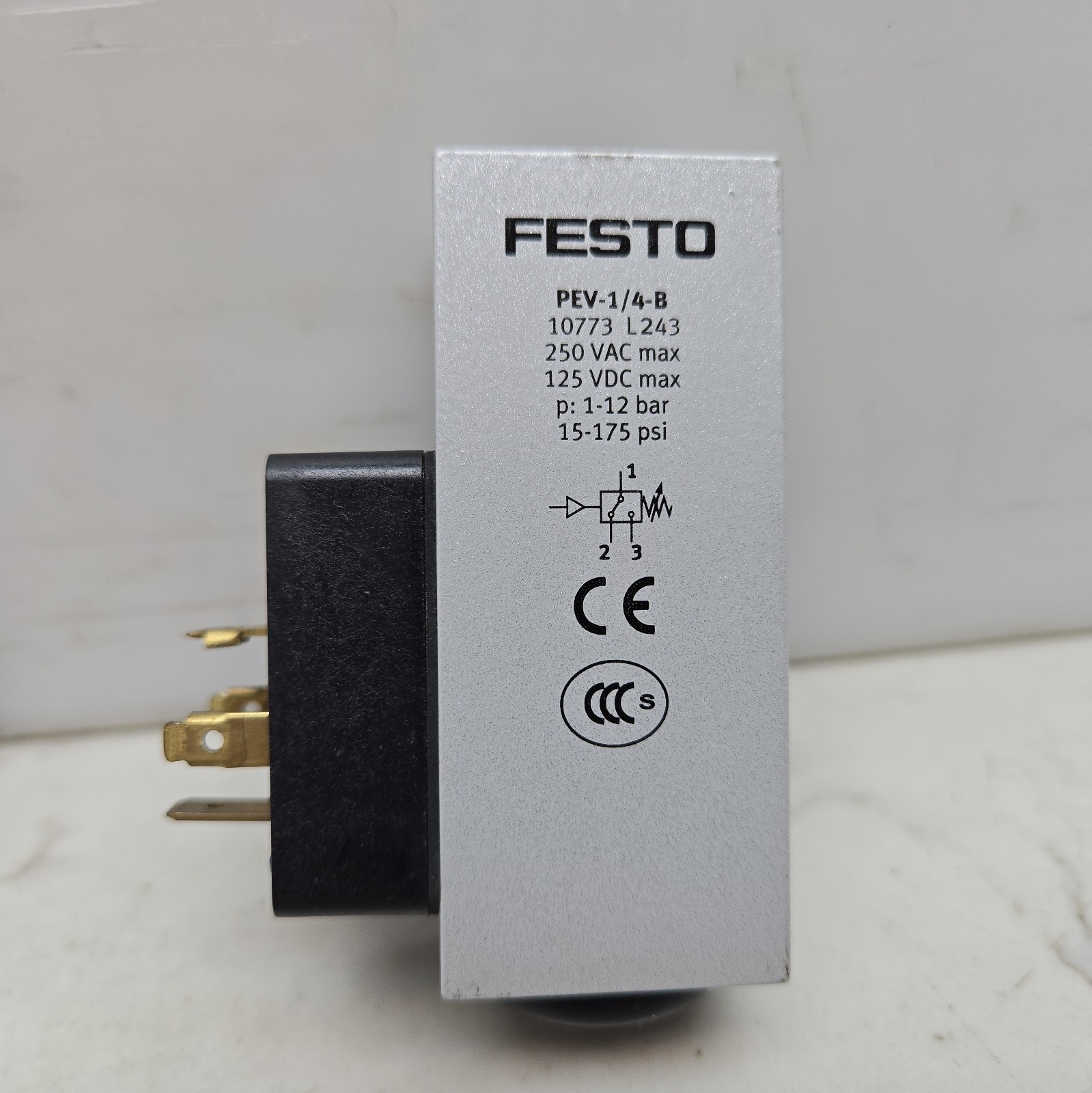 Festo PEV-1/4-B Adjustable Pressure Switch 10773 1-12 Bar 1/4″ NPT/BSP Pneumatic