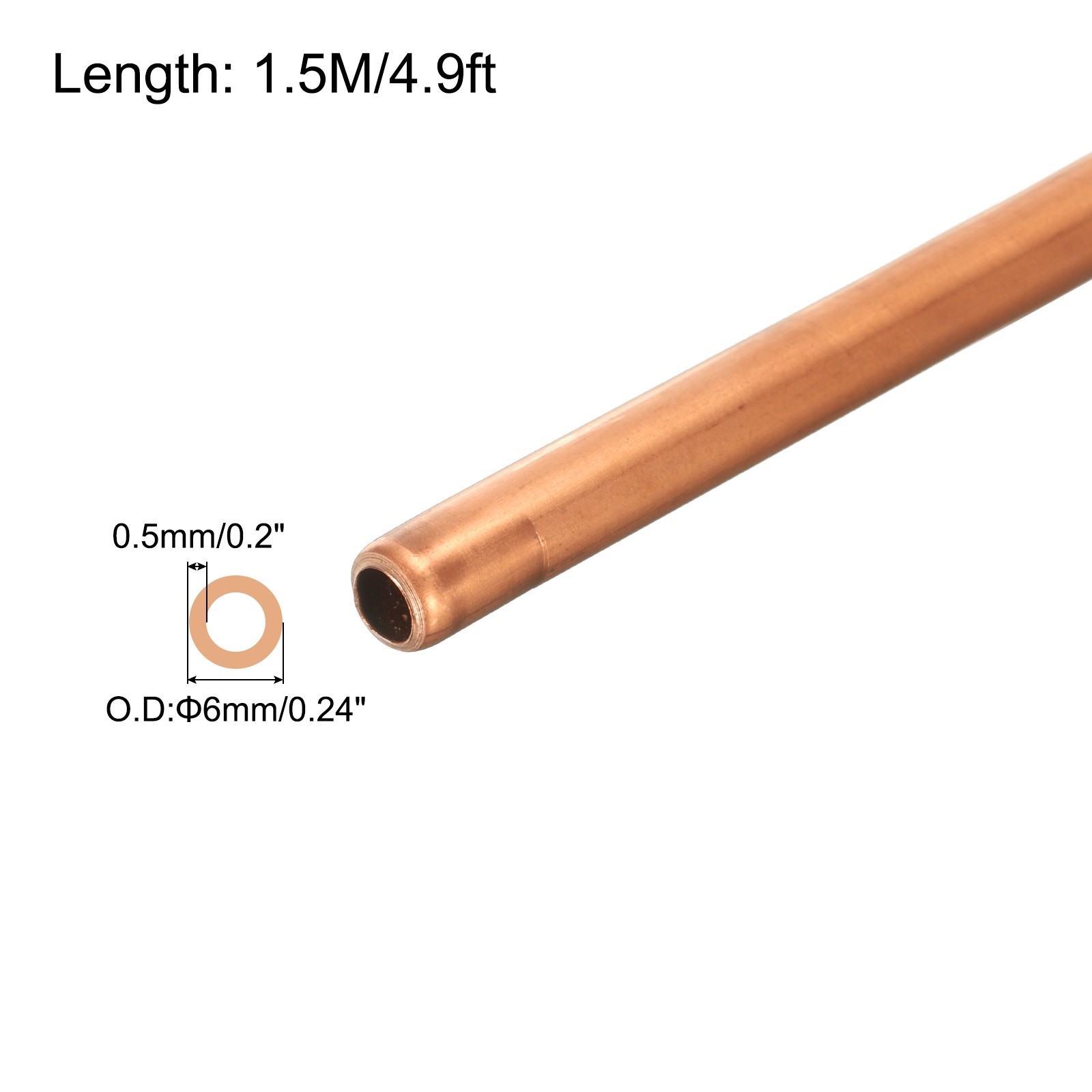 Copper Tube 1/4” OD x 4.9Ft Refrigeration Flexible Pipe Seamless Hollow