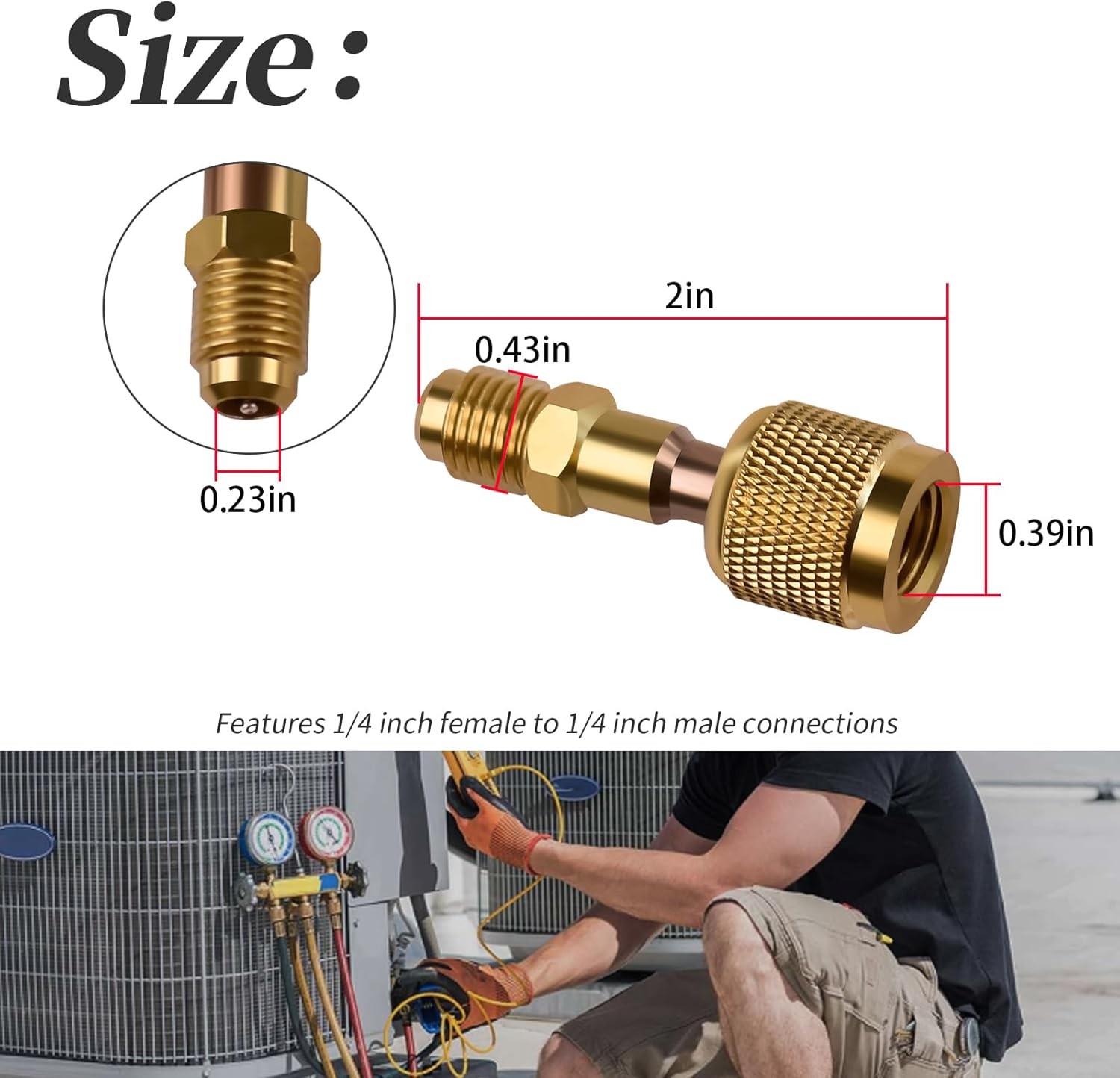 2x HVAC R32 Reverse Thread 1/4” Female,1/4” Male Adapter for A2L R454B/R32 Tanks