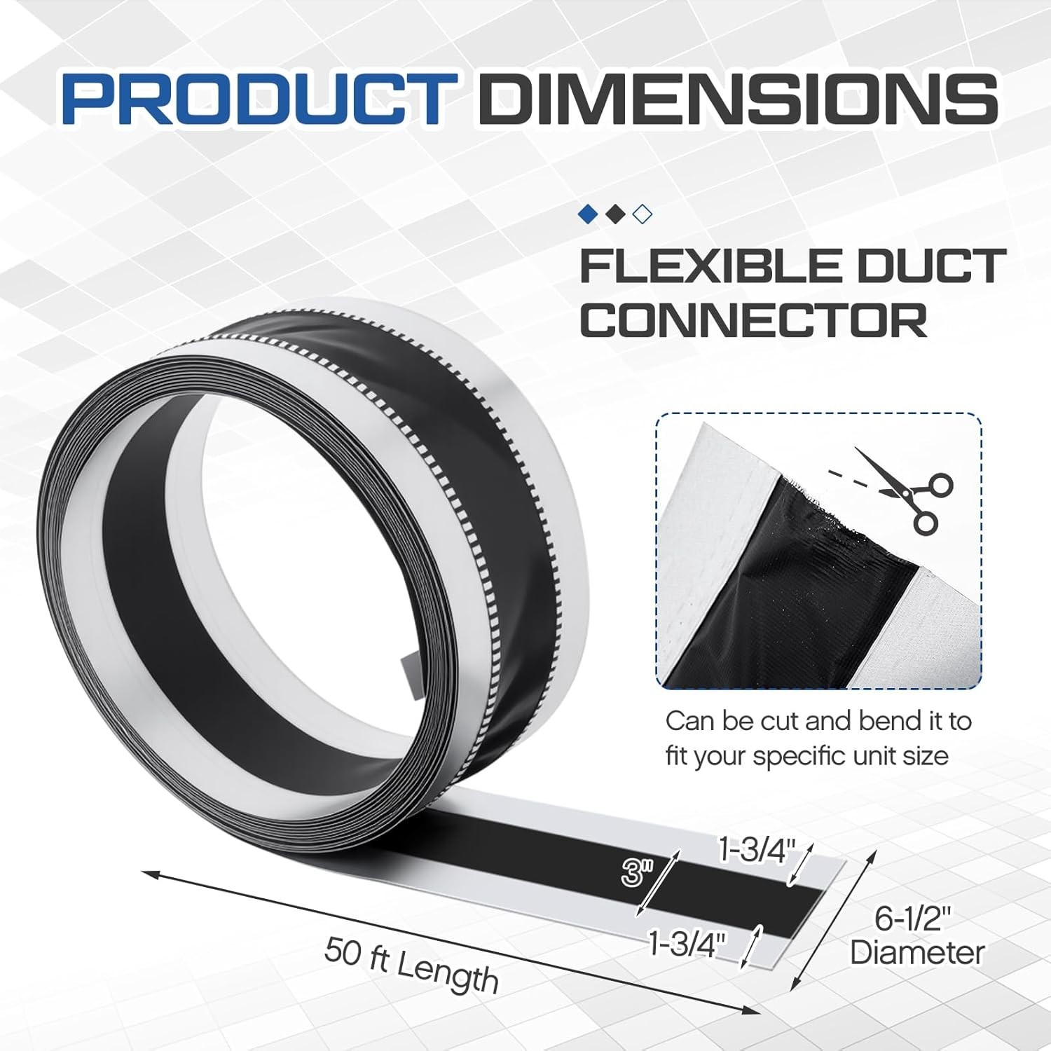 Zonon 6.5″ x 50ft Vinyl Flexible Duct Connector Roll for HVAC Dryer Range