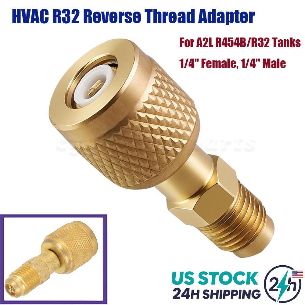 HVAC R32 Reverse Thread 1/4” Female 1/4” Male Adapter For A2L R454B/R32 Tanks US