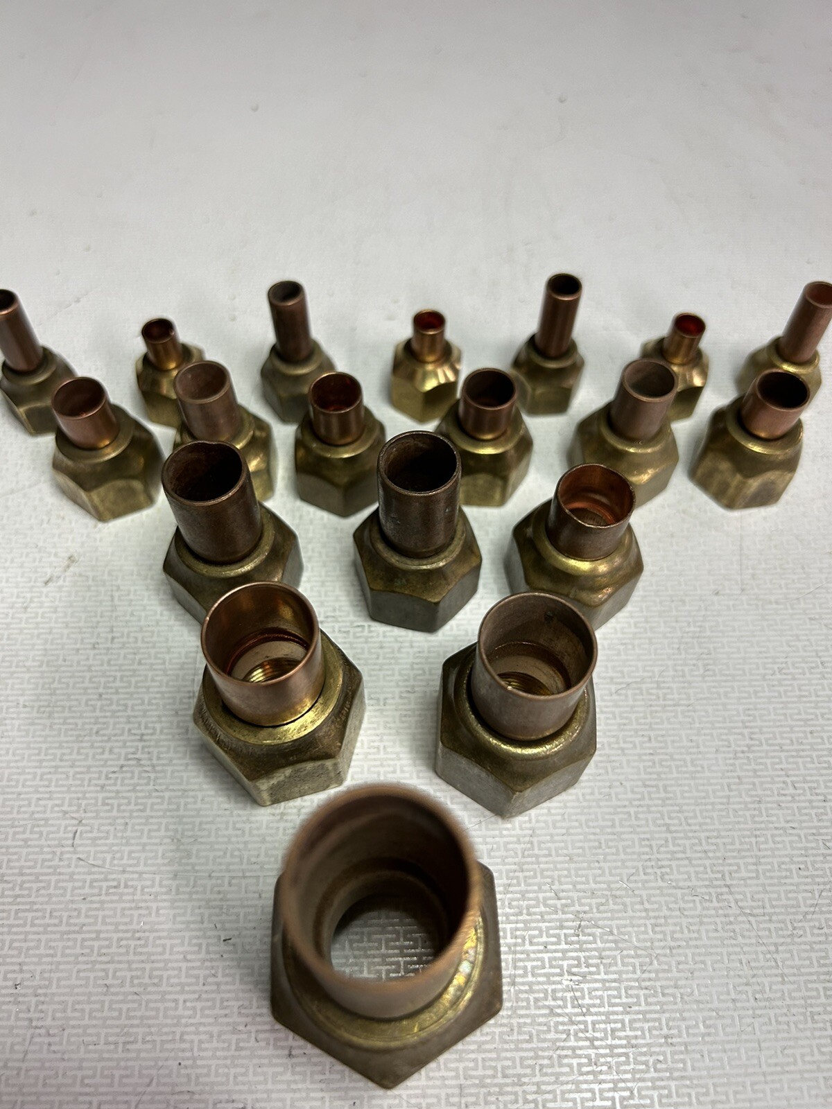 Assortment Of Sweat Flare Nuts 1@3/4” 2@5/8” 3@ 1/2” 6@3/8” 7@1/4” Total Of 19 .