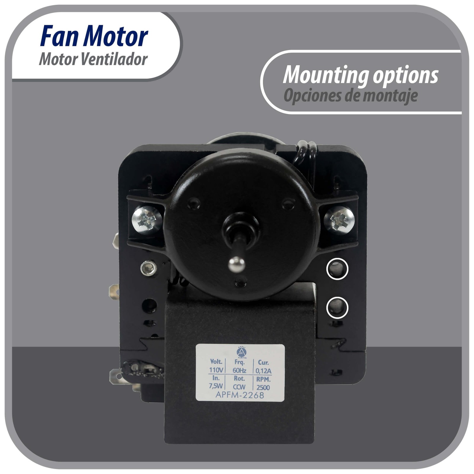 Appli Parts evaporator Fan Motor for refrigerators and freezers 110V 60Hz 0.12A