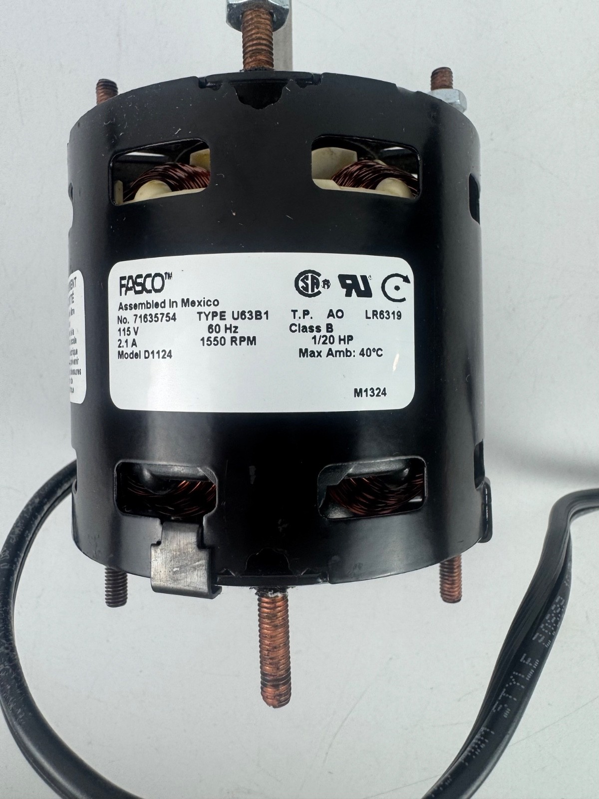 Fasco D1124 Hvac Motor, Oao, 1/20 Hp, 1550 Rpm, Sleeve. 5/16” X3” Shaft 115W