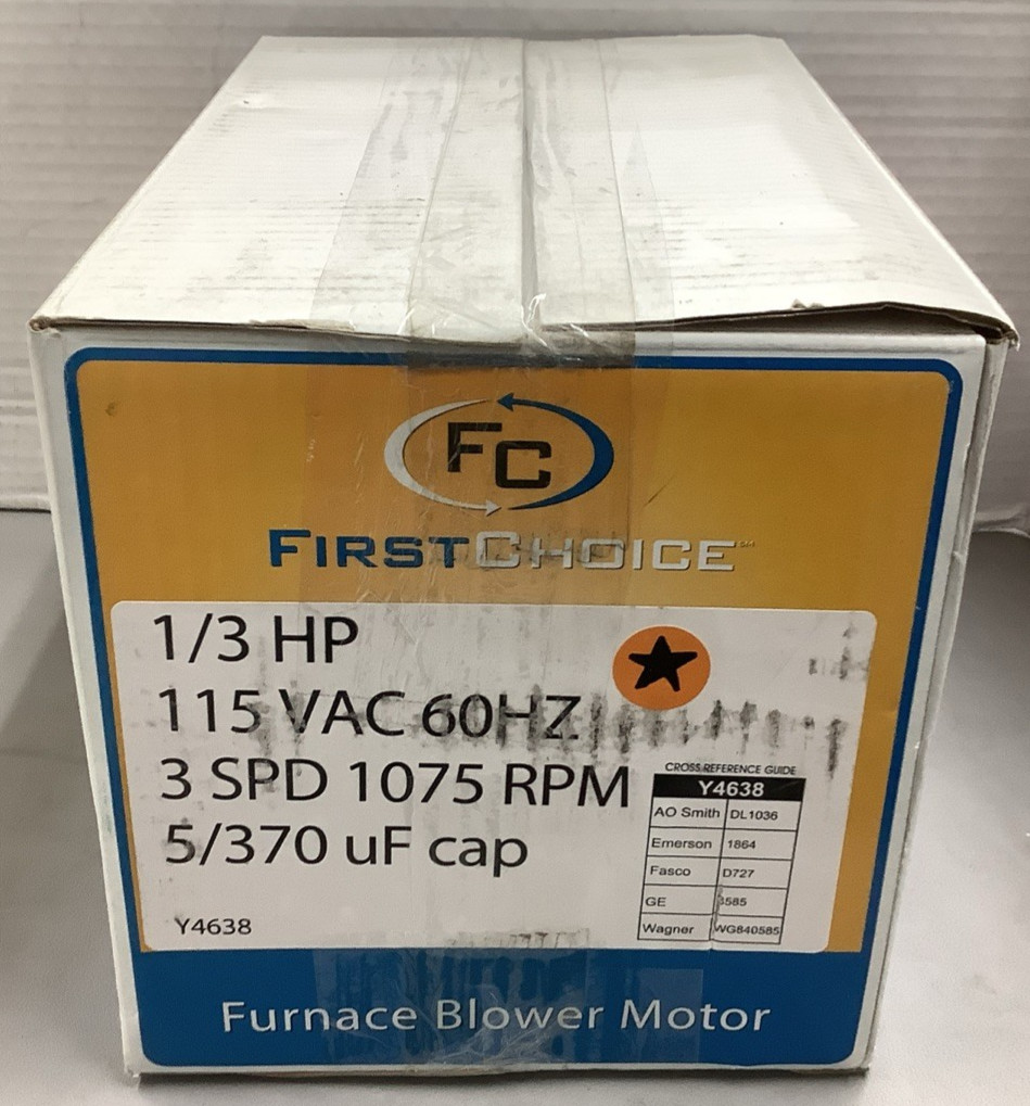 First Choice Y4638 AC Furnace Blower Motor 1/3HP 1075RPM 115V (R106)