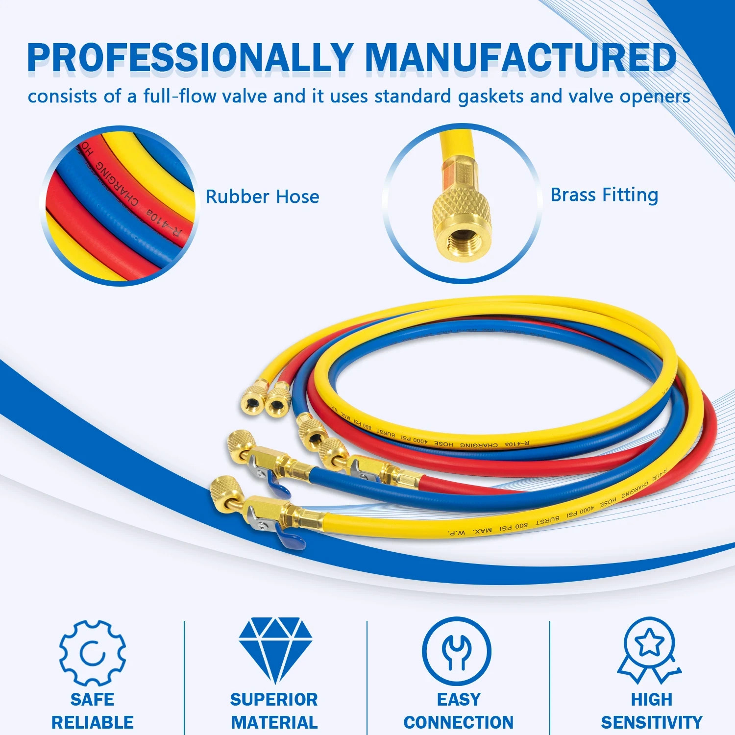 Yellow Jacket 29986 Plus II 1/4″ Charging Hose Set 72″ with Compact Ball Valve