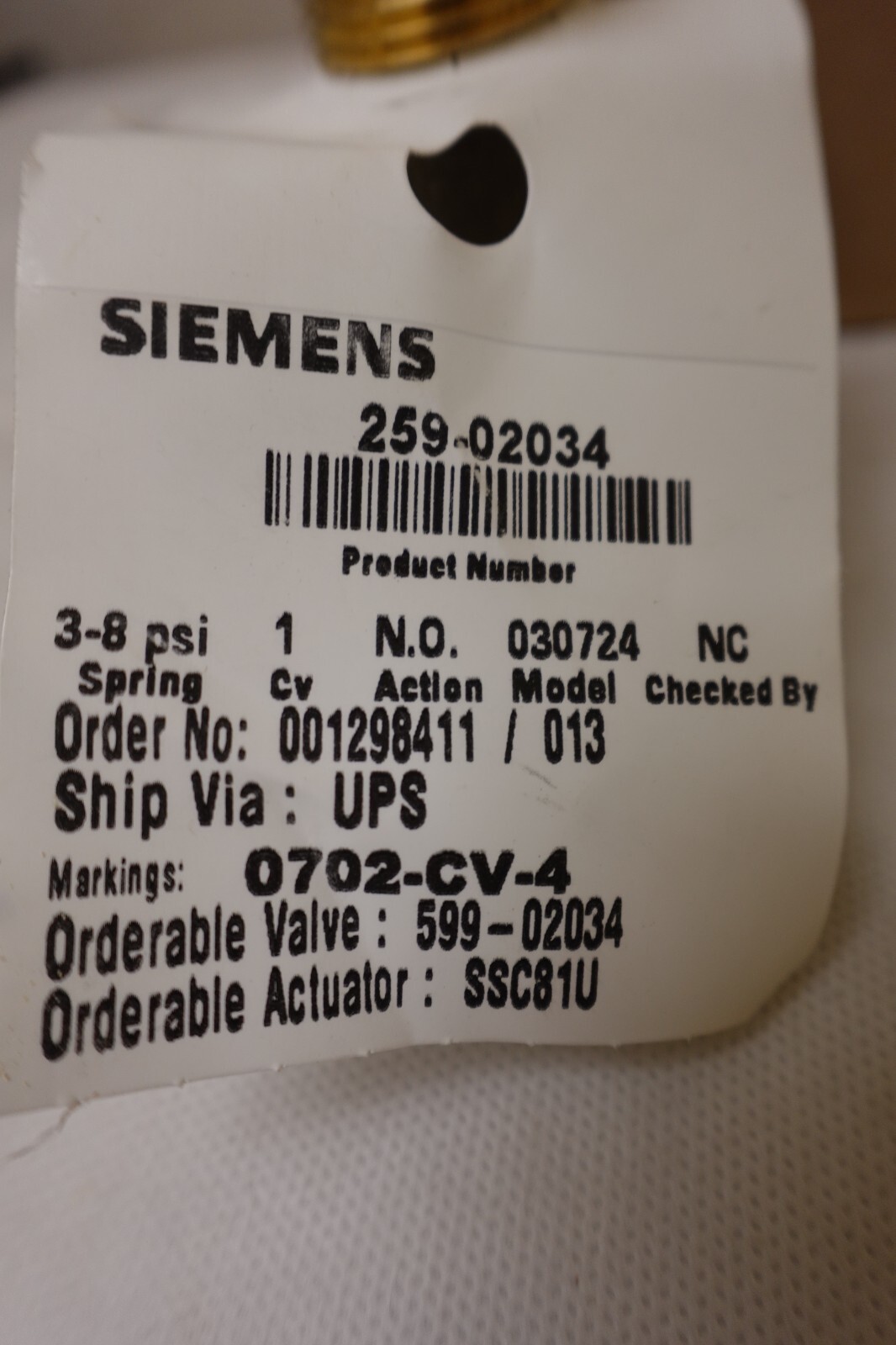 Siemens 259-02034 / 030724 VF599 Series Threaded Globe Valve – 1/2 In – 24VAC