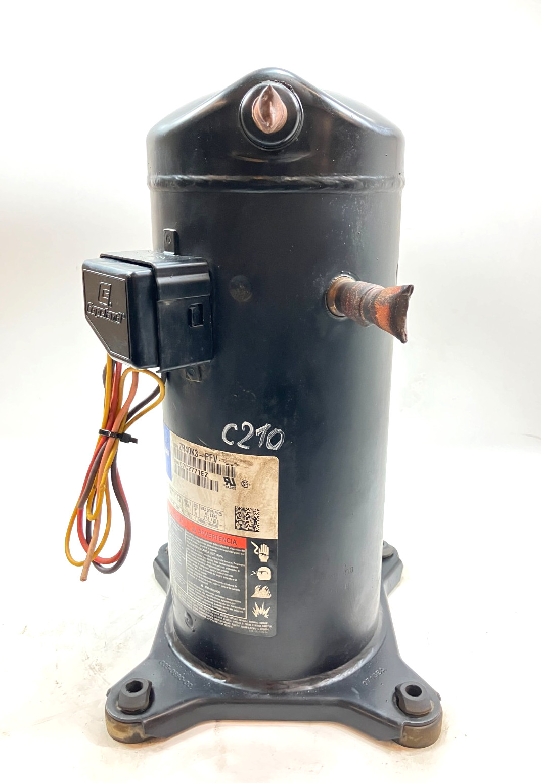 Copeland 3 Ton Scroll Compressor ZR40K3-PFV-230 1 PH 230 V R-22 used #C210