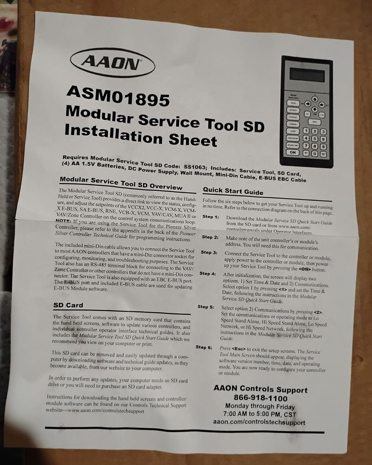 AAON ASM01895 Modular Service Tool SD Kit Controller Panel Cables SD Card