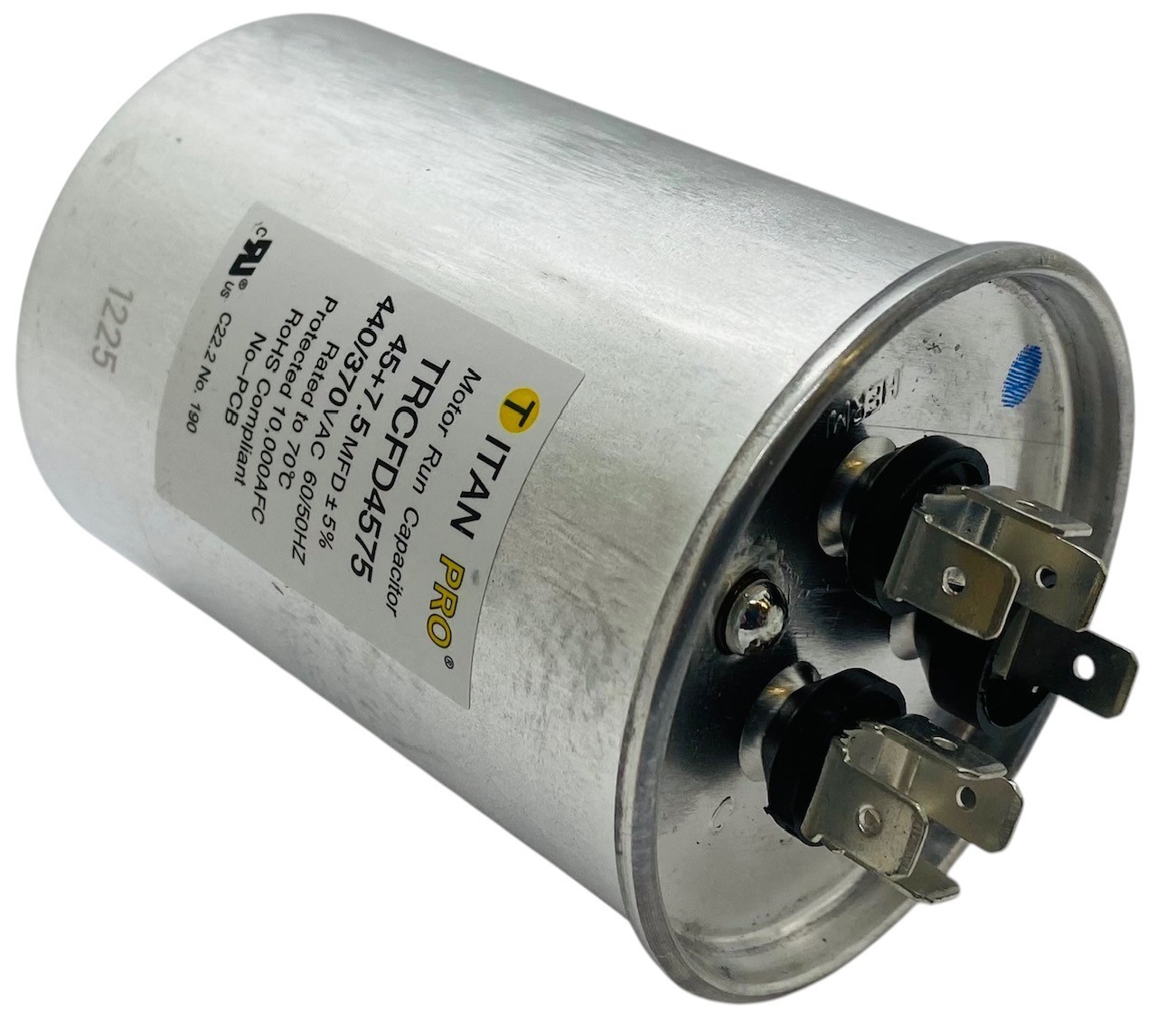 Titan Pro® Motor Run Capacitor | Round | 45 + 7.5 MFD | 370/440 Volt | TRCFD4575