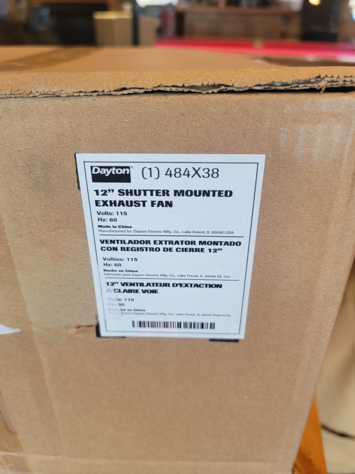 NEW DAYTON Shutter Mount Exhaust Fan: 12 in Blade, Variable Speed, 2/3hp, 484X38