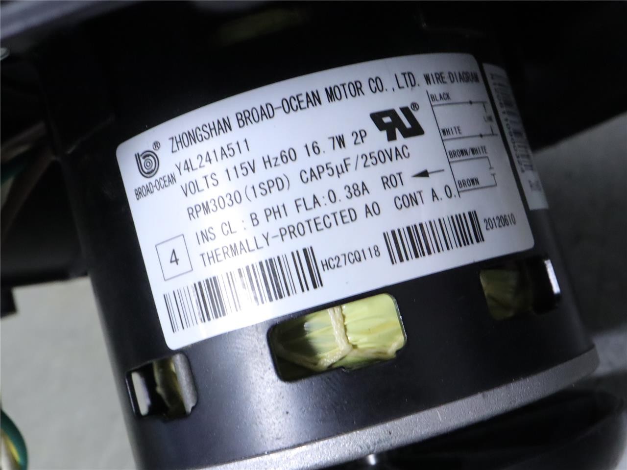 Carrier HC27CQ118 Zhongshan Y4L241A511 115V 3030RPM Draft Inducer Blower Motor