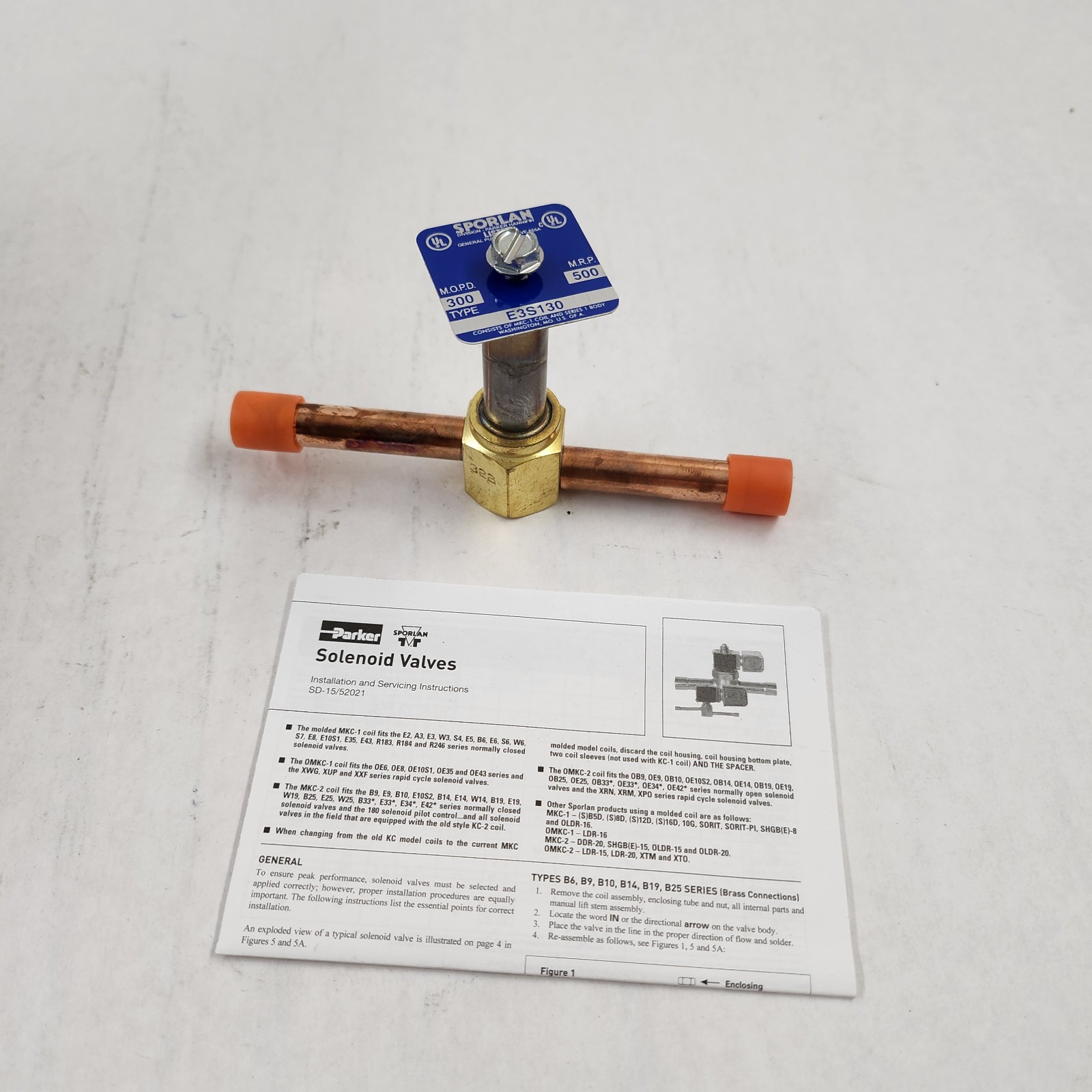 Sporlan E3S130 Solenoid Valve 3/8″ ODF Solder Extended Connections Brass/Cu