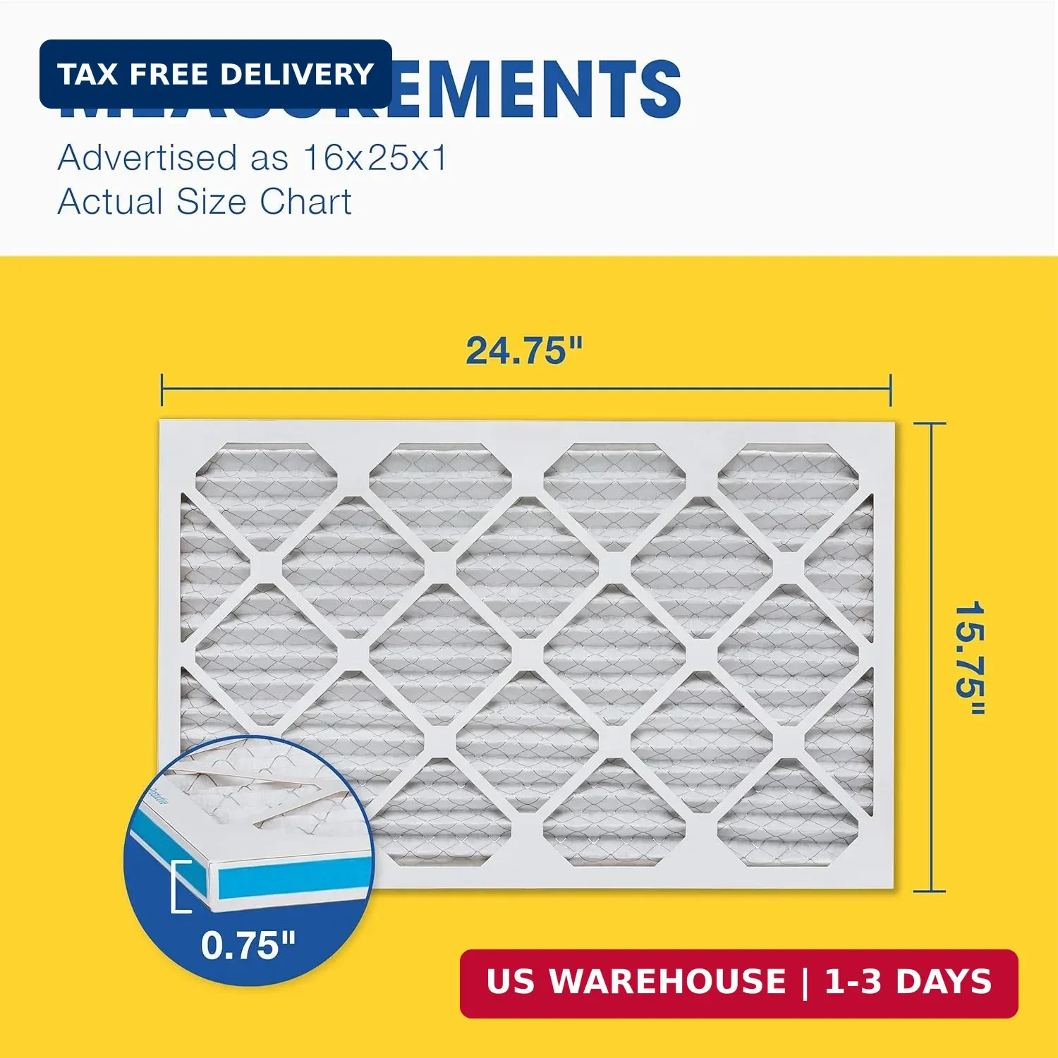Aerostar 16x25x1 MERV 8 Air Filter, 6 Count, ACTUAL SIZE (15.75 x 24.75 x 0.75),
