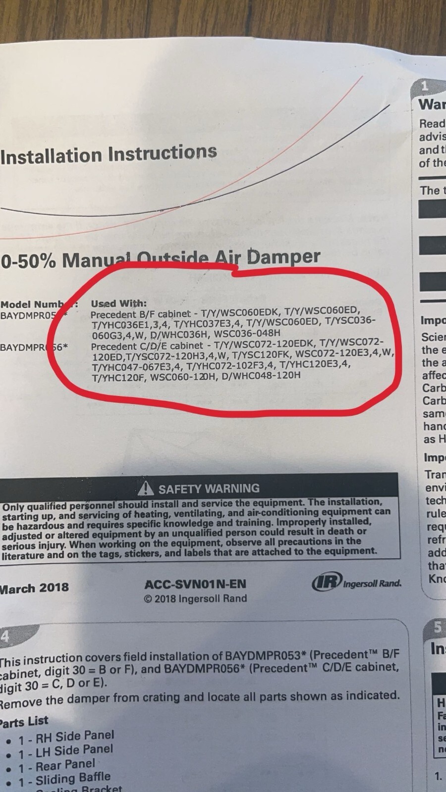 Trane Manual Outside Air Damper