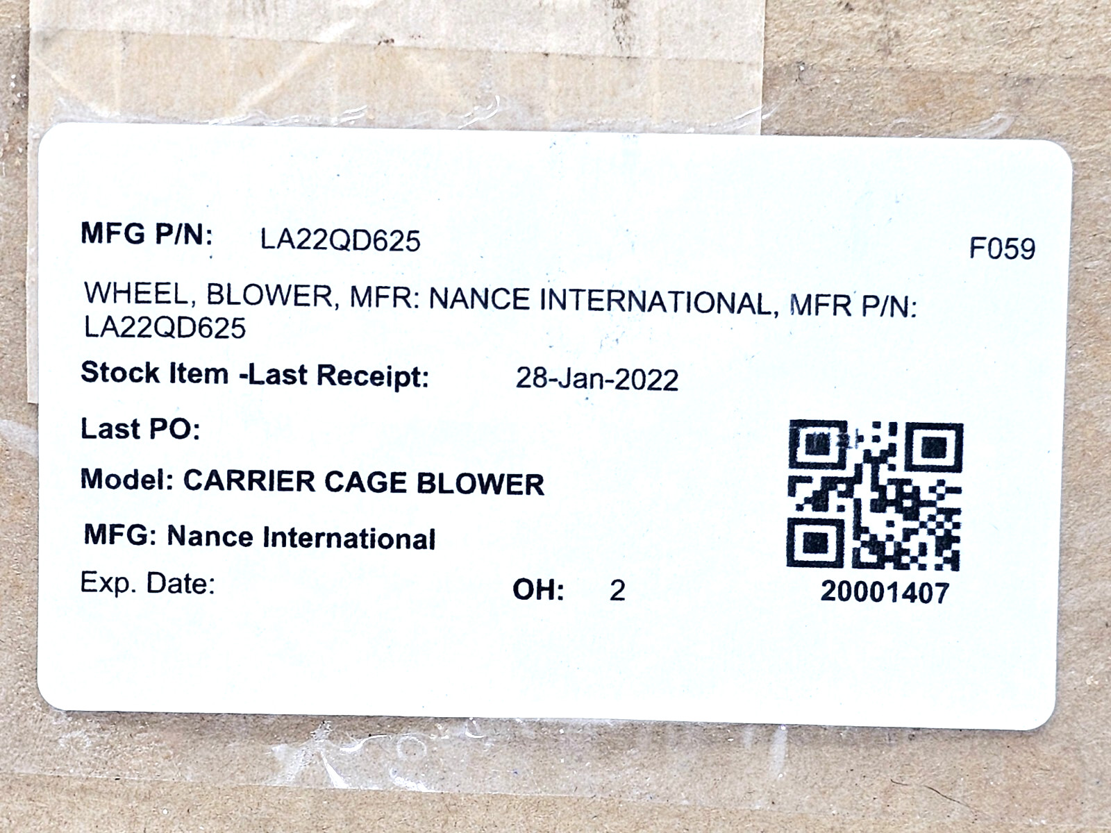 LA22QD625 BLOWER WHEEL MADE IN MEXICO