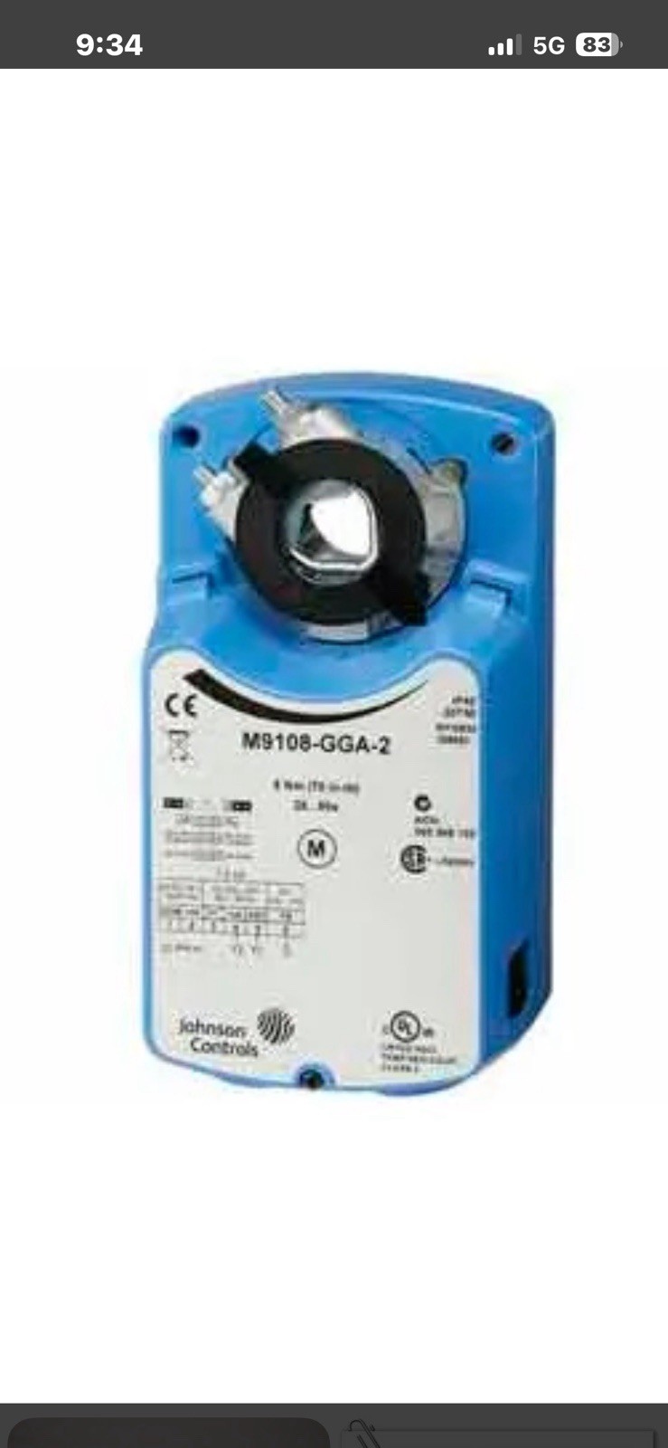 Johnson Controls M9108-GGA-2 Proportional Electric Actuator, 24V, 70lb-In