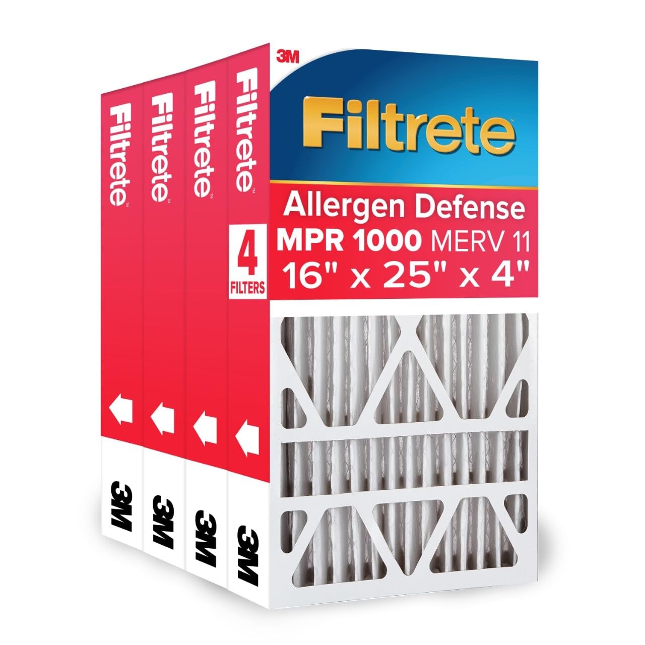 Filtrete 16x25x4 Air Filter MERV 11, MPR 1000 Micro Allergen 16x25x4, White