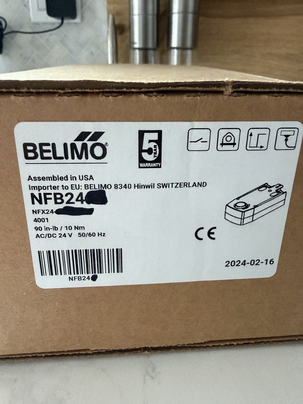 Belimo NFB24 HVAC Damper Actuator, 24V AC/DC, 50/60Hz, Corded Electric