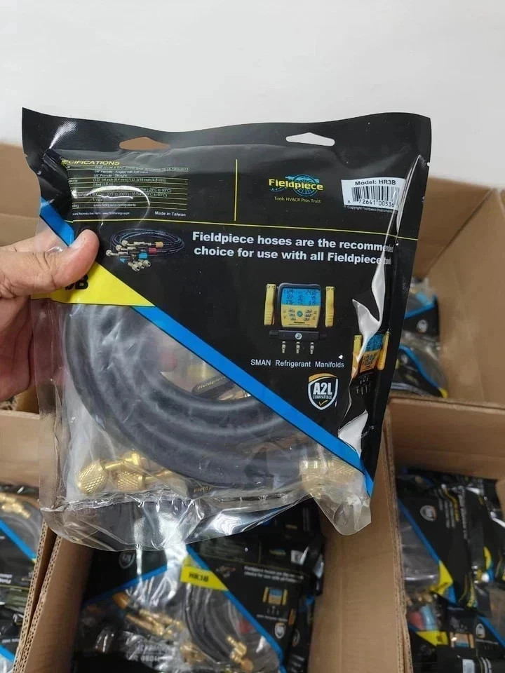 Fieldpiece HR3B Ball Valve Refrigerant Hose Set (3) with Color Tags – 1/4″ x 1/4