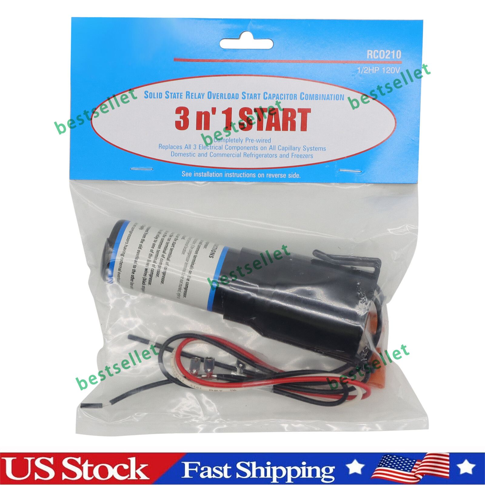 RCO210 3 IN” 1 Relay Overload and Start Capacitor, 1/3 to 1/2 HP 115 VAC