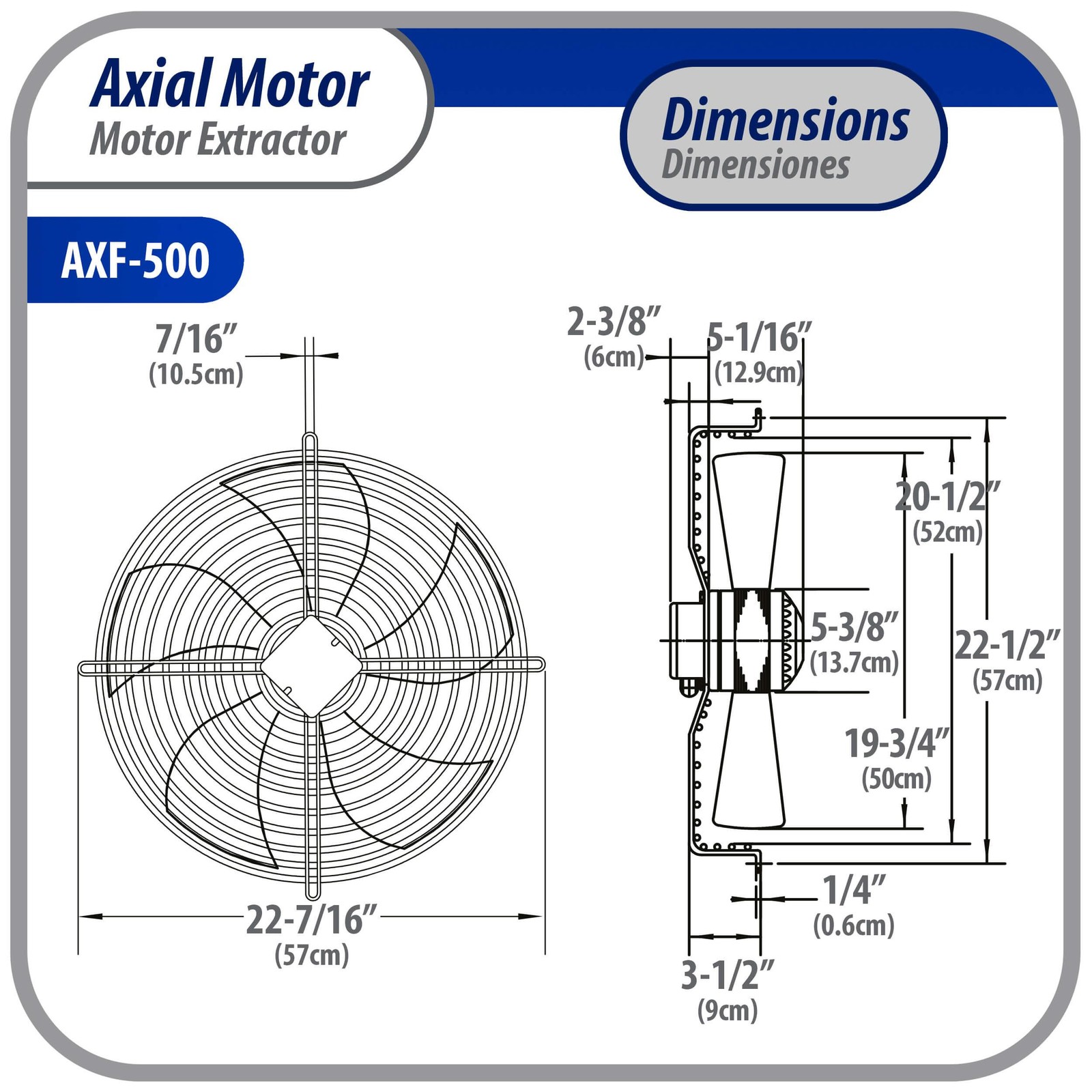 Appli Parts AXF-500-1 19-3/4 in Axial Fan Motor Guard Mounted Fan Blade 220 V, 1